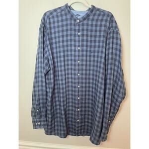 FYNCH-HATTON Men's LINEN Button Down Shirt Blue Black Size XX LARGE
